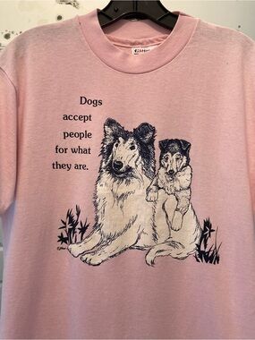 Vintage 80s Hanes Pink Dog Graphic Tee with Quote